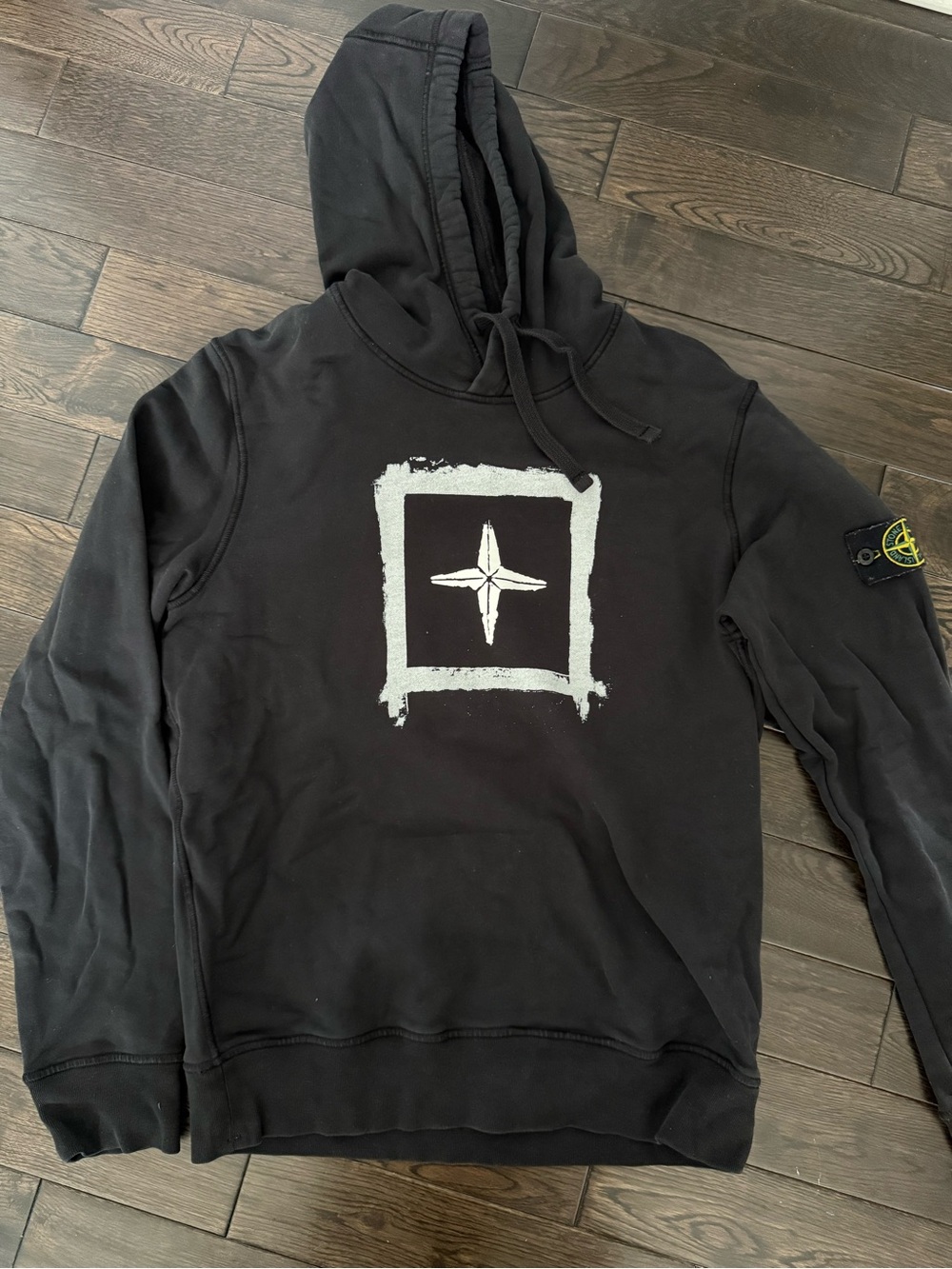 Stone Island Black Hoodie with White Compass Motif